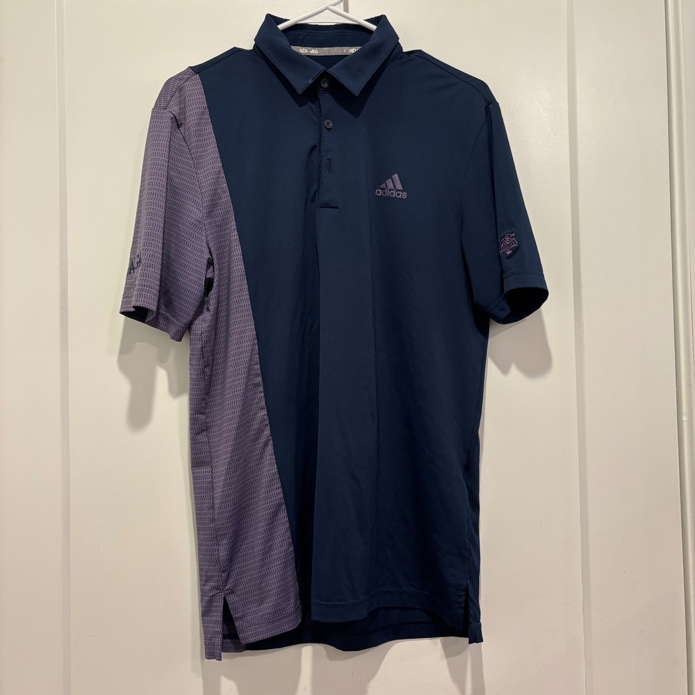 Adidas Mens Navy Blue Purple Colorblock Performance Golf Polo Shirt Small